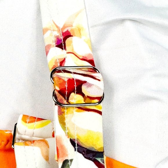 Cupshe Orange Striped/Floral Ruched Top Swimsuit w/Cutout - S - NWT - Picture 7 of 10